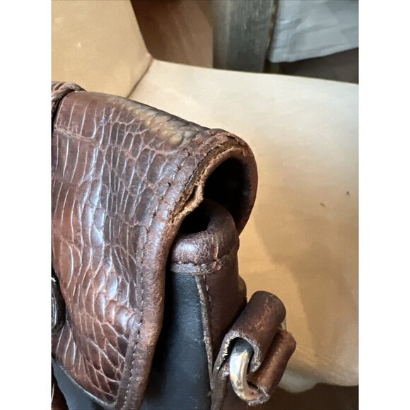 Vintage Brighton Leather Alligator Embossed Black & Brown Shoulder Handbag - Picture 9 of 10